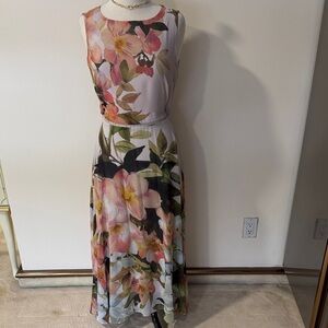 Tahari Pink and Green Floral Maxi Dress